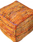 18" Orange Recycled Silk and Cotton Blend Cube Pouf Ottoman