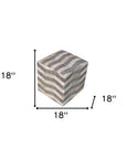 18" Gray and Beige Hair on Hide Cube Chevron Pouf Ottoman