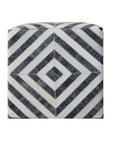 18" Dark Gray and Ivory Hair on Hide Cube Geometric Pouf Ottoman