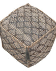 18" Natural Gray And Taupe Jute Cube Trellis Pouf Ottoman