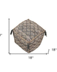 18" Natural Gray And Taupe Jute Cube Trellis Pouf Ottoman