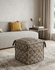 18" Natural Gray And Taupe Jute Cube Trellis Pouf Ottoman