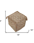 18" Brown Jute Cube Trellis Pouf Ottoman