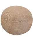 20" Beige Wool Round Ribbed Pouf Ottoman