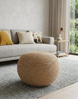 20" Beige Wool Round Ribbed Pouf Ottoman