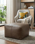 22" Gray Brown Distressed Leather Pouf Ottoman