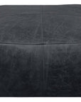 22" Black Distressed Leather Pouf Ottoman