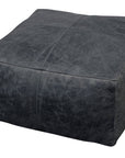 22" Black Distressed Leather Pouf Ottoman