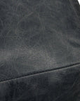 22" Black Distressed Leather Pouf Ottoman