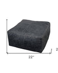 22" Black Distressed Leather Pouf Ottoman