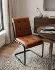 Tufted Cinnamon and Black Upholstered Leather Dining Side Chair