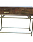 36" Brown and Brass Solid Wood Distressed Frame Console Table With Storage