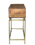 36" Brown and Brass Solid Wood Distressed Frame Console Table With Storage