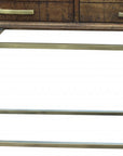 36" Brown and Brass Solid Wood Distressed Frame Console Table With Storage