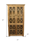 47" Natural Solid Wood Carved Geometric Accent Cabinet With Four Doors
