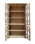 47" Natural Solid Wood Carved Geometric Accent Cabinet With Four Doors