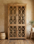 47" Natural Solid Wood Carved Geometric Accent Cabinet With Four Doors