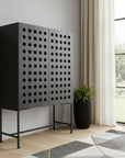 48" Dark Gray Solid Wood and Metal Holey Two Door Accent Chest
