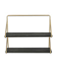 21" Dark Gray And Gold Metal And Wood Wall Mounted Tiered Shelf