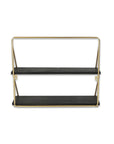 21" Dark Gray And Gold Metal And Wood Wall Mounted Tiered Shelf