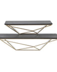 Set Of Two Black And Gold Wood And Metal Modern Wall Mounted Accent Shelves