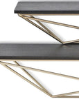 Set Of Two Black And Gold Wood And Metal Modern Wall Mounted Accent Shelves