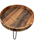 Set Of Two Black And Natural Brown Solid Wood And Iron Round End Tables