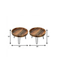 Set Of Two Black And Natural Brown Solid Wood And Iron Round End Tables
