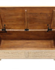 46" Antique White Solid Carved Wood Scroll Bench with Flip Top