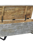 46" Gray and Black Distressed Solid Wood Storage Bench with Flip Top