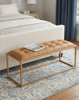 43" Brown And Gold Upholstered Upholstery Bedroom Bench