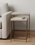 Set of Two 25" Black And Brown Solid Wood Nested Tables