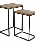 Set of Two 24" Black And Brown Solid Wood Nested Tables