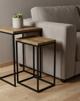 Set of Two 24" Black And Brown Solid Wood Nested Tables