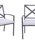 Set of Two Dark Gray Aluminum Outdoor Stacking Dining Chairs with Light Gray Cushion