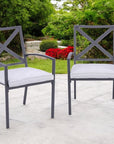 Set of Two Dark Gray Aluminum Outdoor Stacking Dining Chairs with Light Gray Cushion