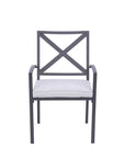 Set of Two Dark Gray Aluminum Outdoor Stacking Dining Chairs with Light Gray Cushion