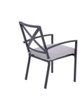 Set of Two Dark Gray Aluminum Outdoor Stacking Dining Chairs with Light Gray Cushion