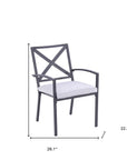 Set of Two Dark Gray Aluminum Outdoor Stacking Dining Chairs with Light Gray Cushion