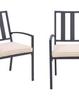 Set of Two Dark Gray Aluminum Outdoor Stacking Dining Chairs with Beige Cushion