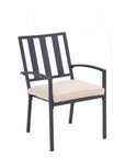 Set of Two Dark Gray Aluminum Outdoor Stacking Dining Chairs with Beige Cushion