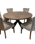 Seven Piece Gray and Black Round Solid Wood Dining Set with Six Chairs