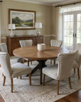 Seven Piece Gray and Black Round Solid Wood Dining Set with Six Chairs