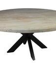 Seven Piece Gray and Black Round Solid Wood Dining Set with Six Chairs