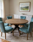Seven Piece Gray and Black Round Solid Wood Dining Set with Six Chairs