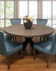 Seven Piece Gray and Black Round Solid Wood Dining Set with Six Chairs