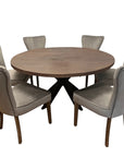 Seven Piece Gray and Black Round Solid Wood Dining Set with Six Chairs