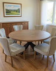 Seven Piece Gray and Black Round Solid Wood Dining Set with Six Chairs