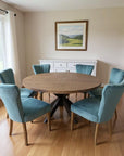 Seven Piece Gray and Black Round Solid Wood Dining Set with Six Chairs