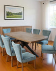 Nine Piece Gray and Black Solid Wood Dining Set with Eight Chairs